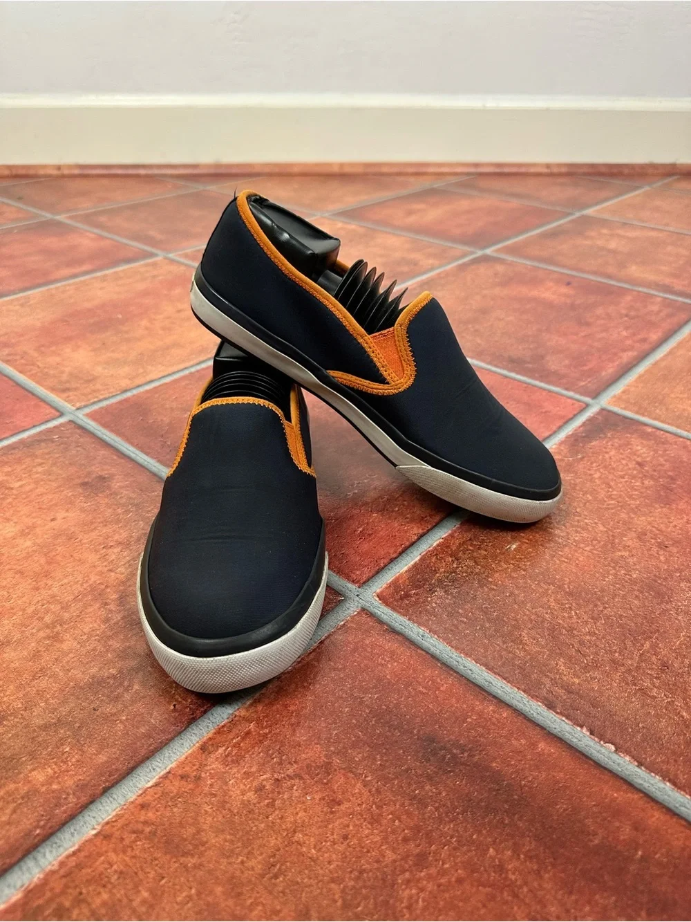 Tory Burch Navy Slip-On Shoes with Orange Trim